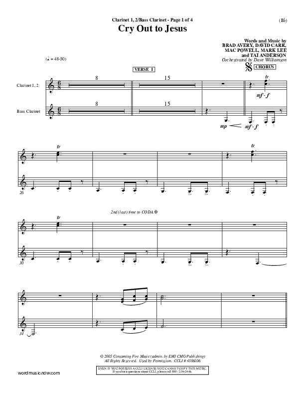 Cry Out To Jesus Clarinet 1/2, Bass Clarinet (Third Day)