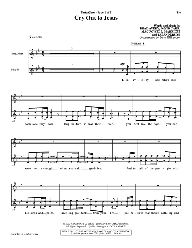 Cry Out To Jesus Flute/Oboe (Third Day)