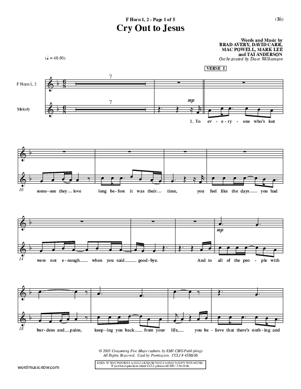 Cry Out To Jesus French Horn 1/2 (Third Day)