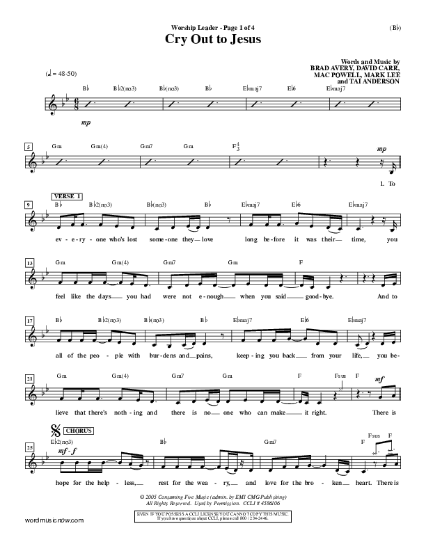 Cry Out To Jesus Lead Sheet (Third Day)