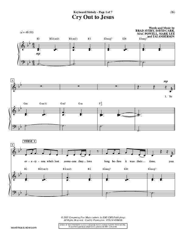 Cry Out To Jesus Lead Sheet (Third Day)