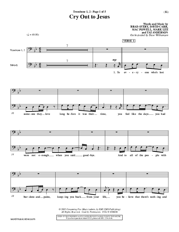 Cry Out To Jesus Trombone 1/2 (Third Day)