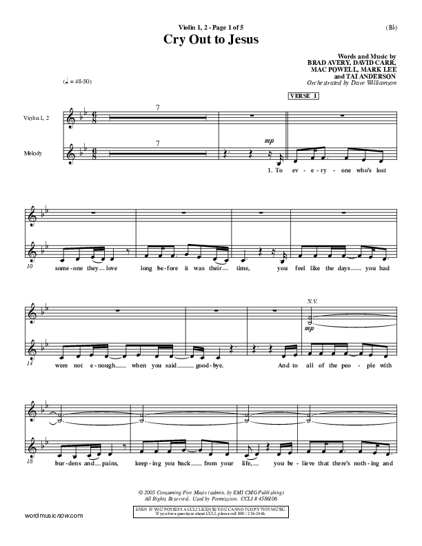 Cry Out To Jesus Violin 1/2 (Third Day)