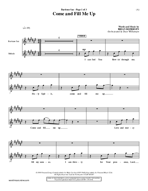 Come And Fill Me Up Bari Sax (Brian Doerksen)
