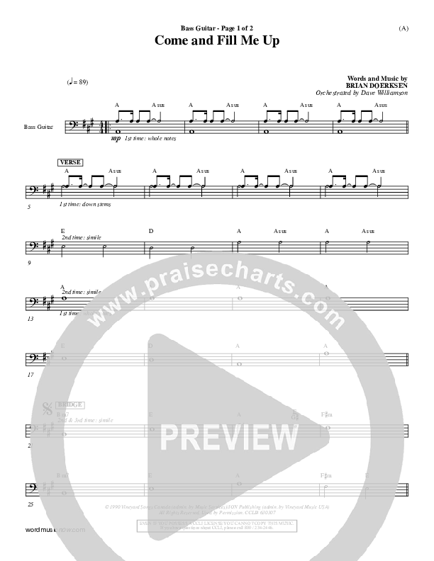Come And Fill Me Up Rhythm Chart (Brian Doerksen)