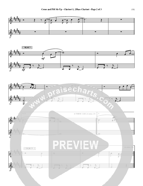 Come And Fill Me Up Clarinet 1/2, Bass Clarinet (Brian Doerksen)