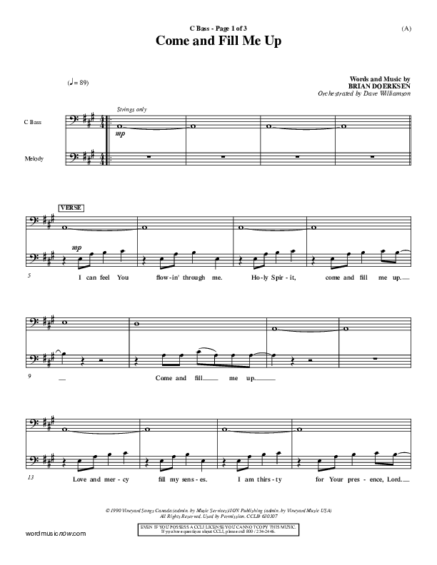 Come And Fill Me Up Contrabass (Brian Doerksen)