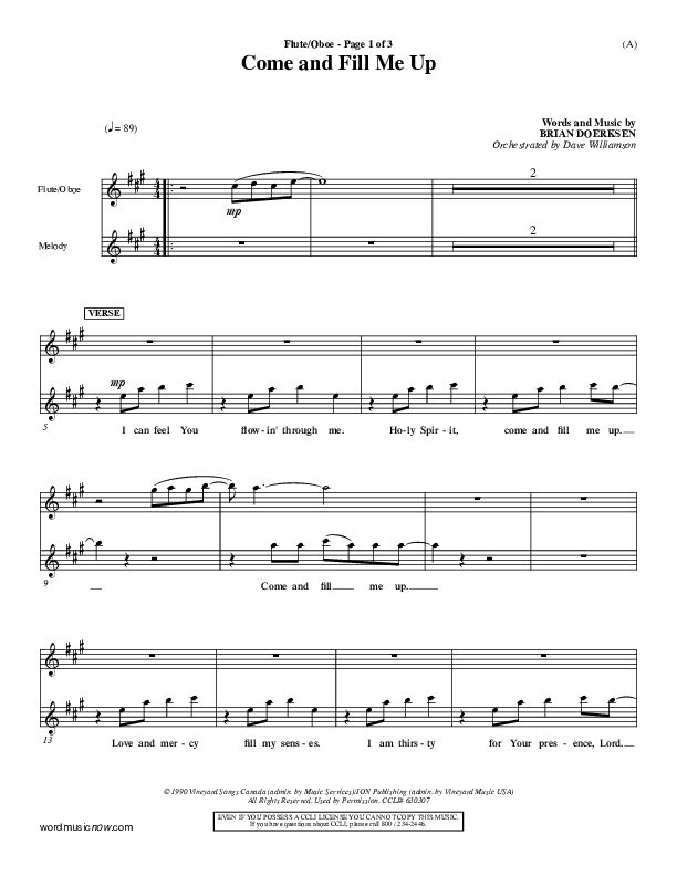 Come And Fill Me Up Flute/Oboe (Brian Doerksen)