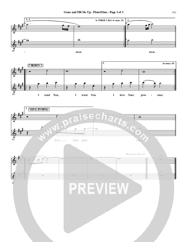 Come And Fill Me Up Flute/Oboe (Brian Doerksen)