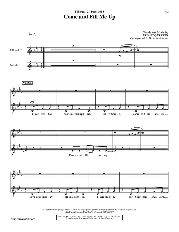 Come And Fill Me Up French Horn 1/2 (Brian Doerksen)