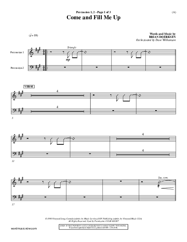 Come And Fill Me Up Percussion 1/2 (Brian Doerksen)