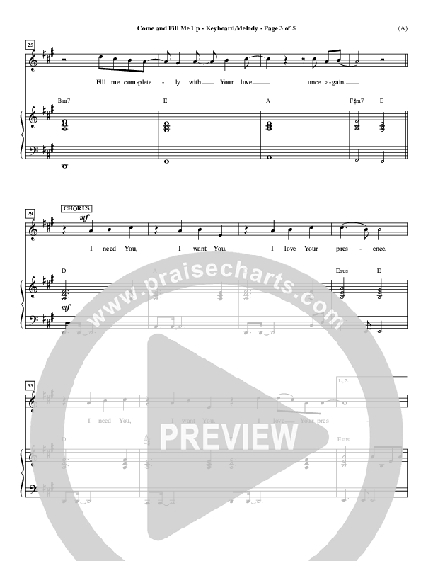 Come And Fill Me Up Piano/Vocal (Brian Doerksen)