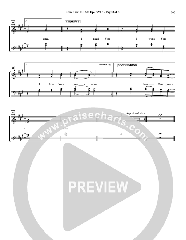 Come And Fill Me Up Piano/Vocal (SATB) (Brian Doerksen)