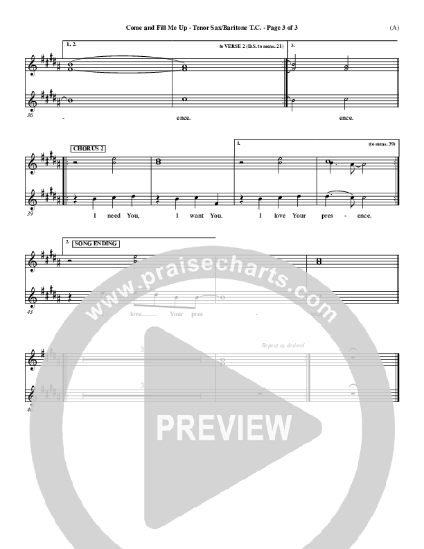 Come And Fill Me Up Tenor Sax/Baritone T.C. (Brian Doerksen)