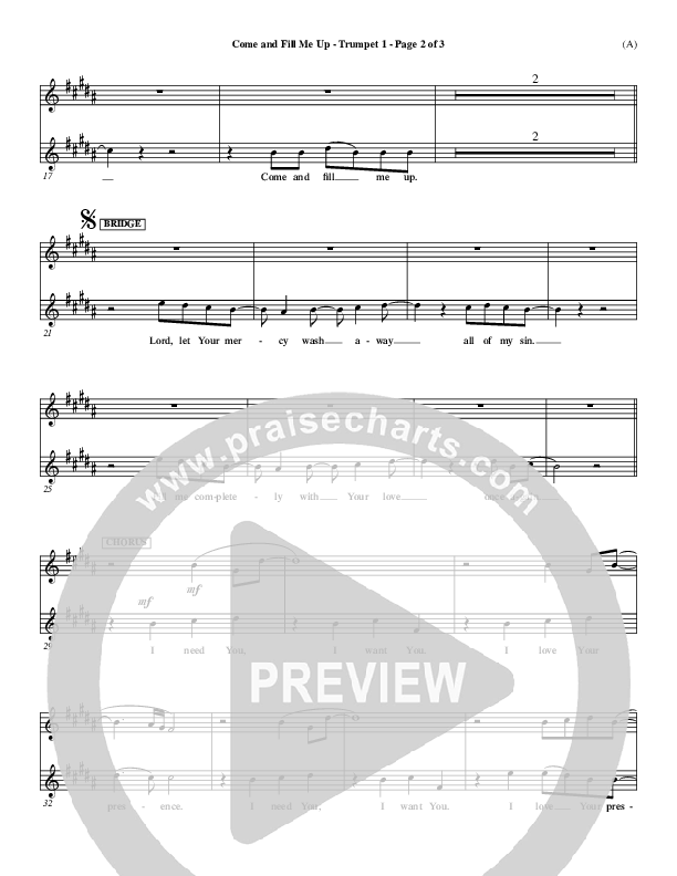 Come And Fill Me Up Trumpet 1 (Brian Doerksen)