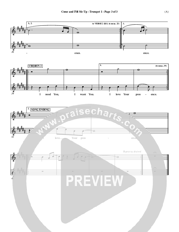 Come And Fill Me Up Trumpet 1 (Brian Doerksen)