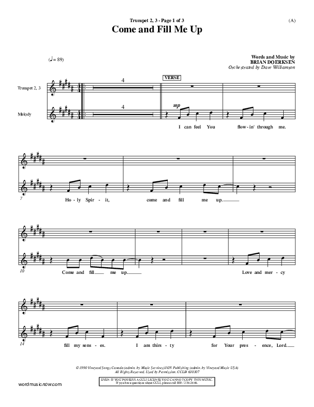 Come And Fill Me Up Trumpet 2/3 (Brian Doerksen)