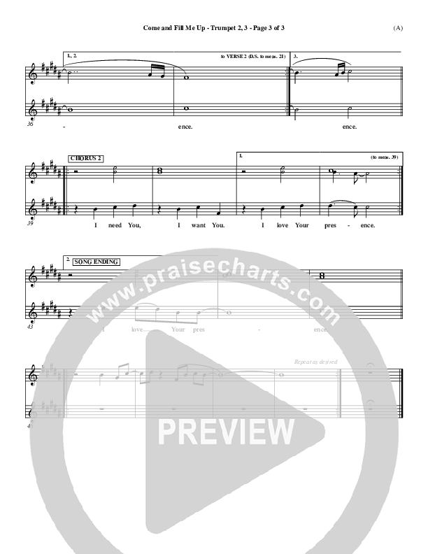 Come And Fill Me Up Trumpet 2/3 (Brian Doerksen)