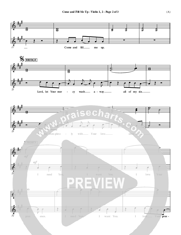 Come And Fill Me Up Violin 1/2 (Brian Doerksen)