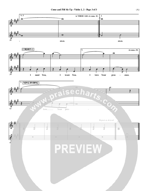 Come And Fill Me Up Violin 1/2 (Brian Doerksen)