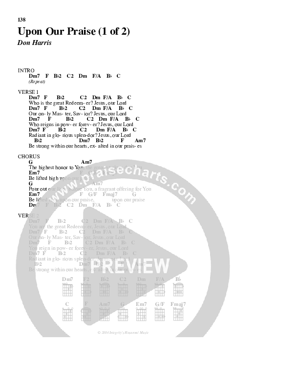 Upon Our Praise Chord Chart (New Life Worship)