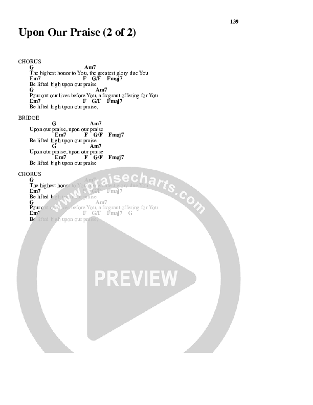 Upon Our Praise Chord Chart (New Life Worship)