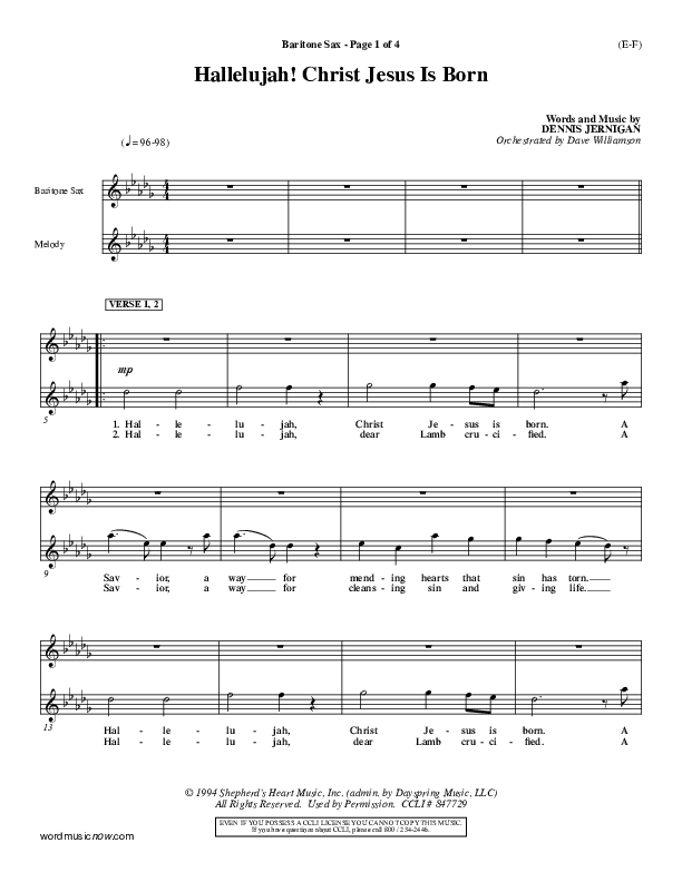 Hallelujah Christ Jesus Is Born Bari Sax (Dennis Jernigan)