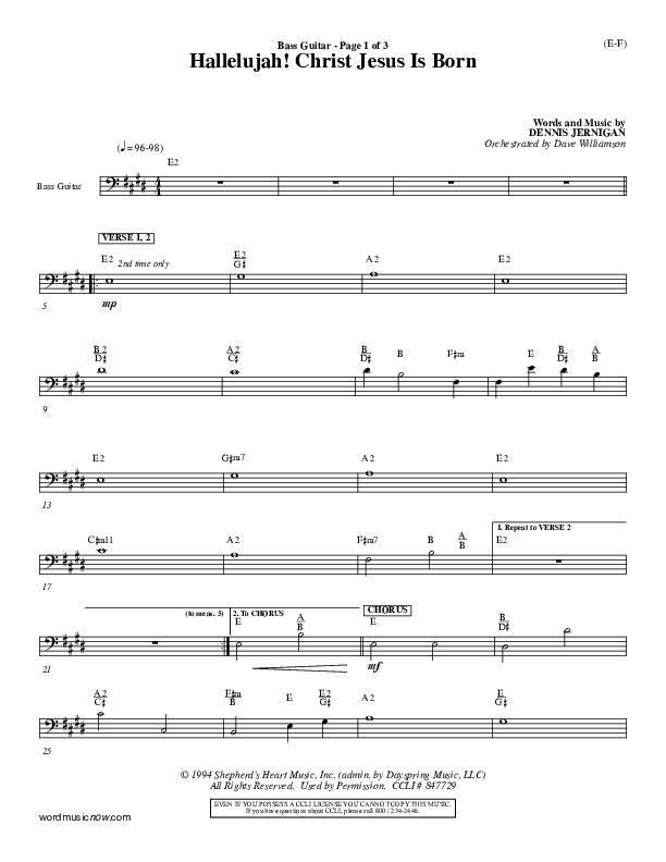 Hallelujah Christ Jesus Is Born Rhythm Chart (Dennis Jernigan)