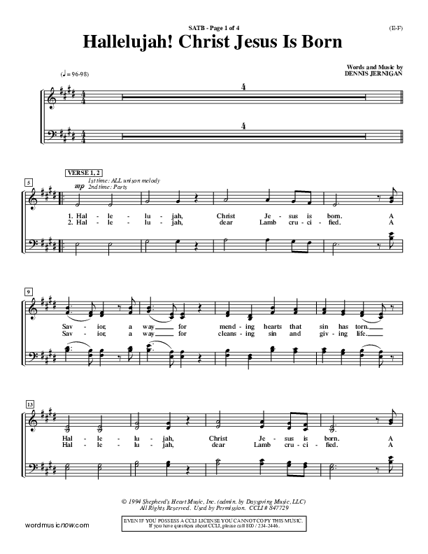 Hallelujah Christ Jesus Is Born Choir Sheet (SATB) (Dennis Jernigan)