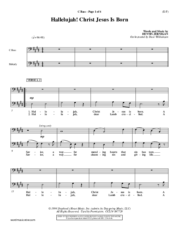 Hallelujah Christ Jesus Is Born Contrabass (Dennis Jernigan)