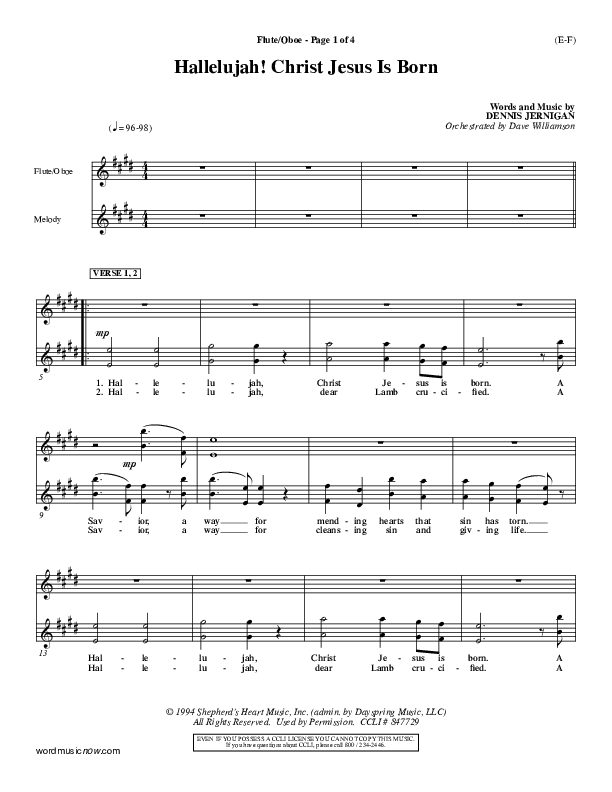 Hallelujah Christ Jesus Is Born Flute/Oboe (Dennis Jernigan)