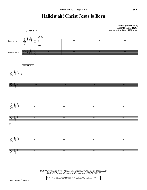 Hallelujah Christ Jesus Is Born Percussion 1/2 (Dennis Jernigan)