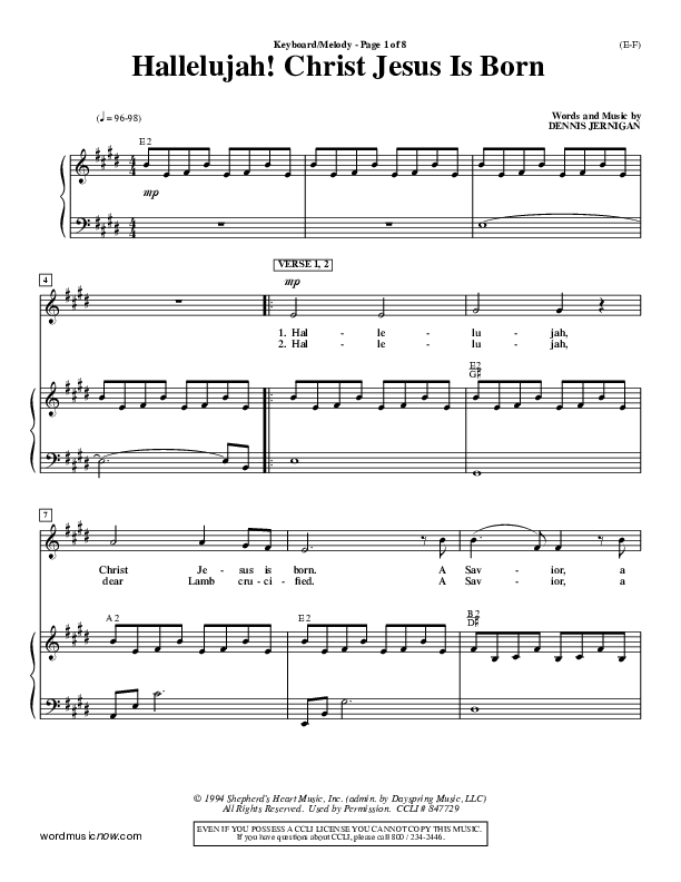 Hallelujah Christ Jesus Is Born Lead Sheet (Dennis Jernigan)