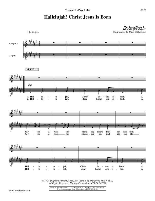 Hallelujah Christ Jesus Is Born Trumpet 1 (Dennis Jernigan)