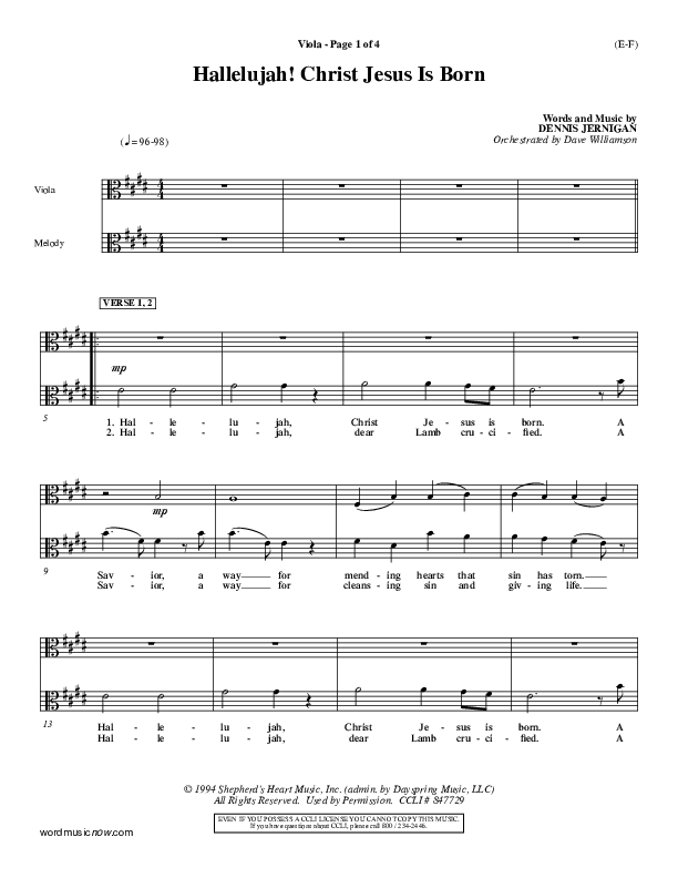 Hallelujah Christ Jesus Is Born Viola (Dennis Jernigan)