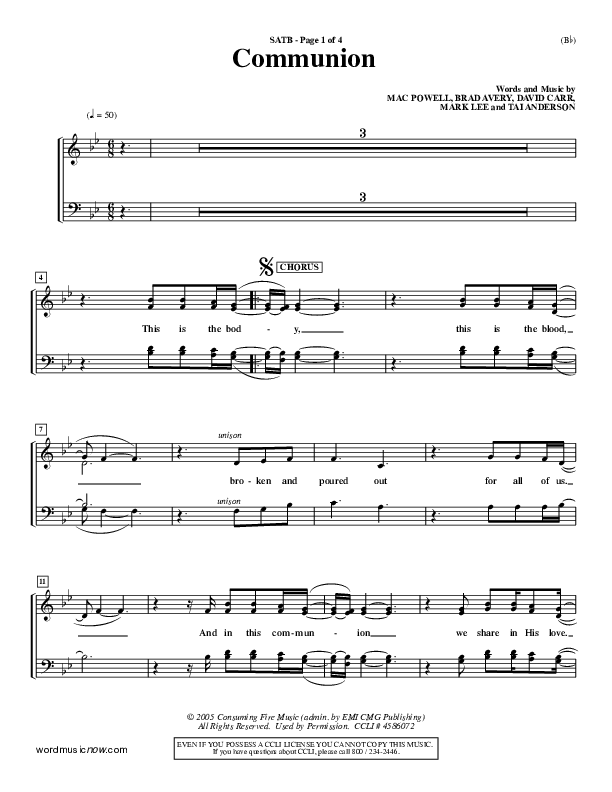 Communion Choir Sheet (SATB) (Third Day)