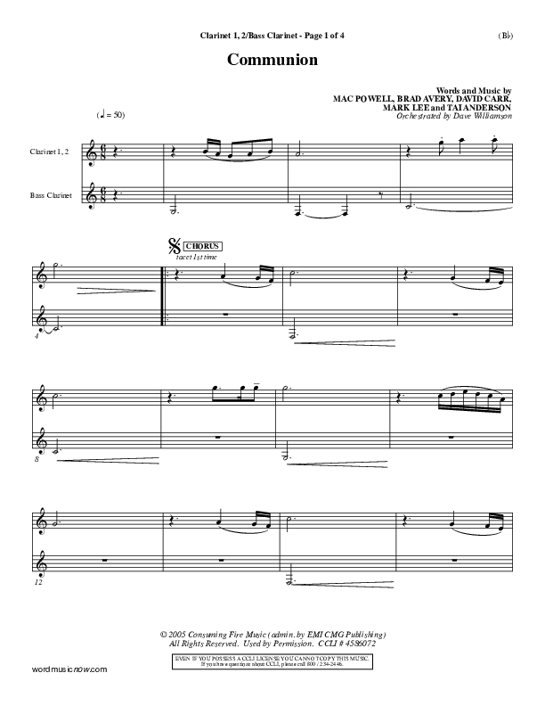 Communion Clarinet 1/2, Bass Clarinet (Third Day)
