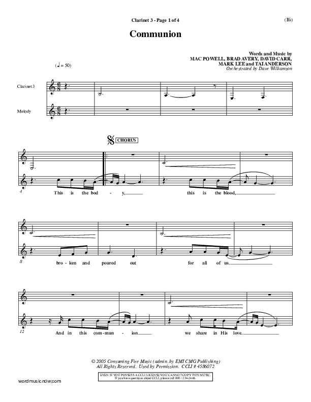 Communion Clarinet 3 (Third Day)