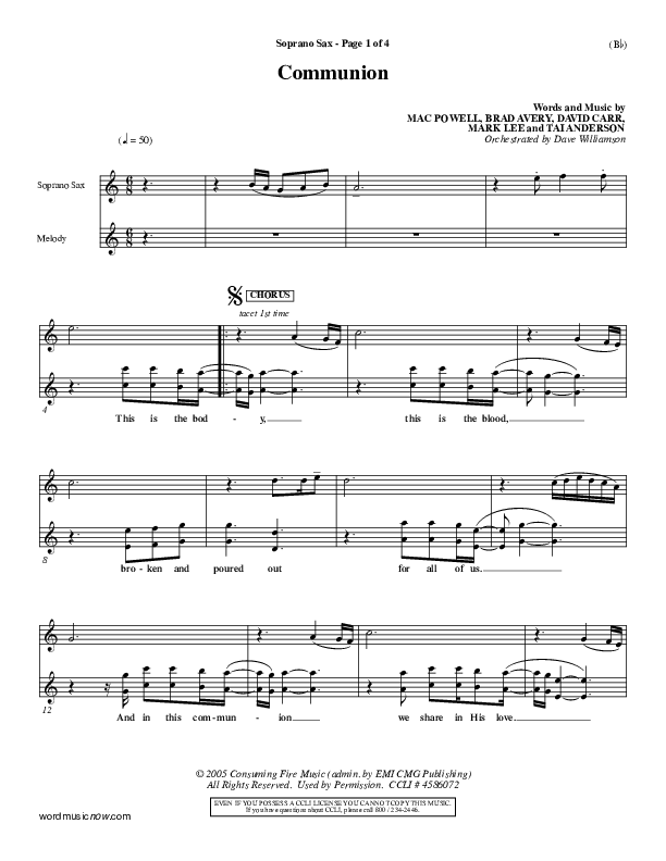 Communion Soprano Sax (Third Day)