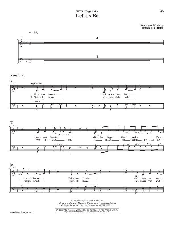 Let Us Be Choir Sheet (SATB) ()