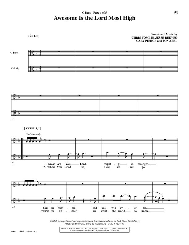 Awesome Is The Lord Most High Contrabass (Chris Tomlin)
