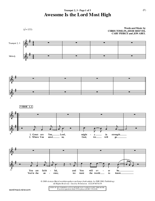 Awesome Is The Lord Most High Trumpet 2/3 (Chris Tomlin)