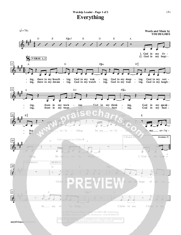 Everything Lead Sheet (Tim Hughes)