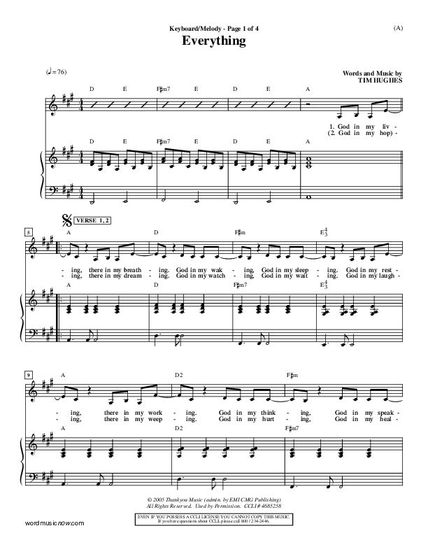 Everything Piano/Vocal (Tim Hughes)