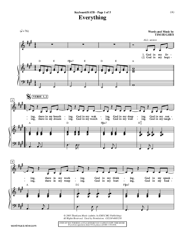 Everything Lead Sheet (Tim Hughes)