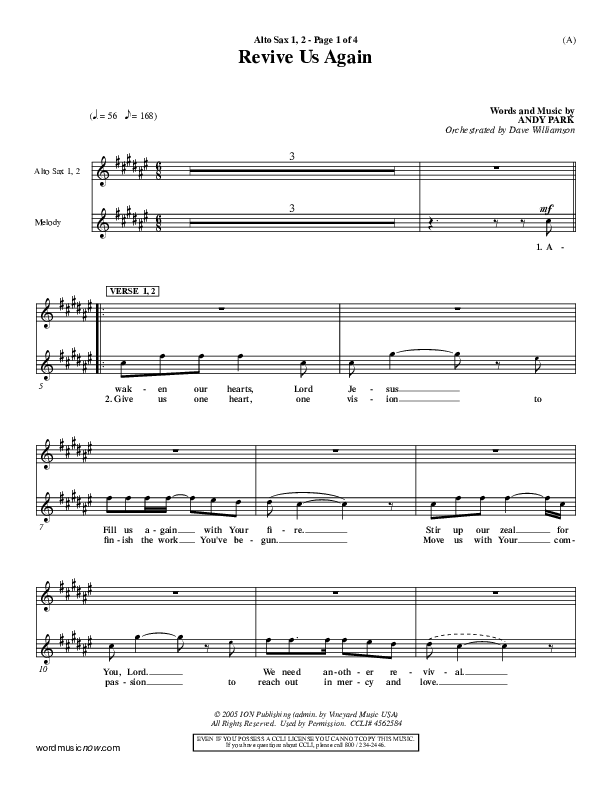 Revive Us Again  Alto Sax 1/2 (Andy Park)