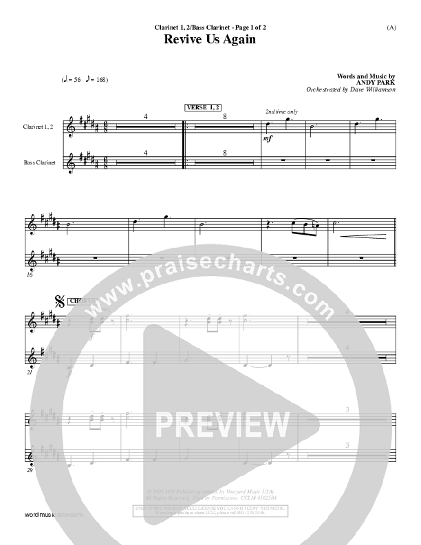 Revive Us Again  Clarinet 1/2, Bass Clarinet (Andy Park)