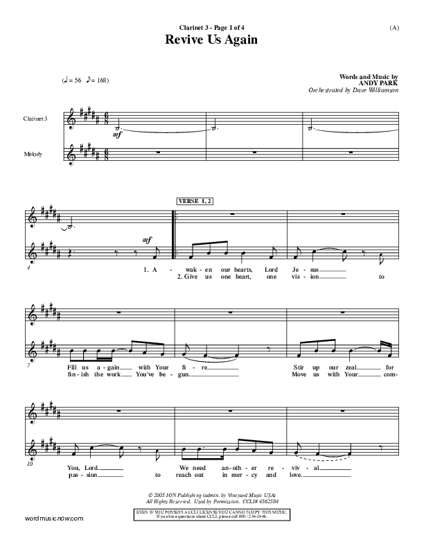 Revive Us Again  Clarinet 3 (Andy Park)