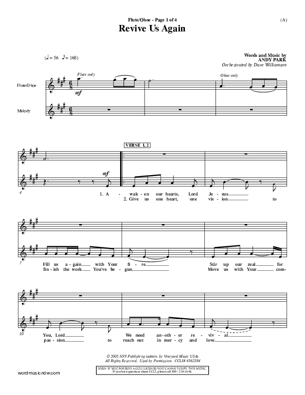 Revive Us Again  Flute/Oboe (Andy Park)