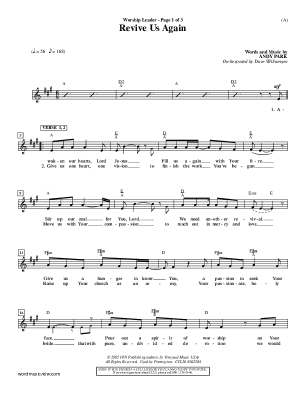 Revive Us Again  Lead Sheet (Andy Park)